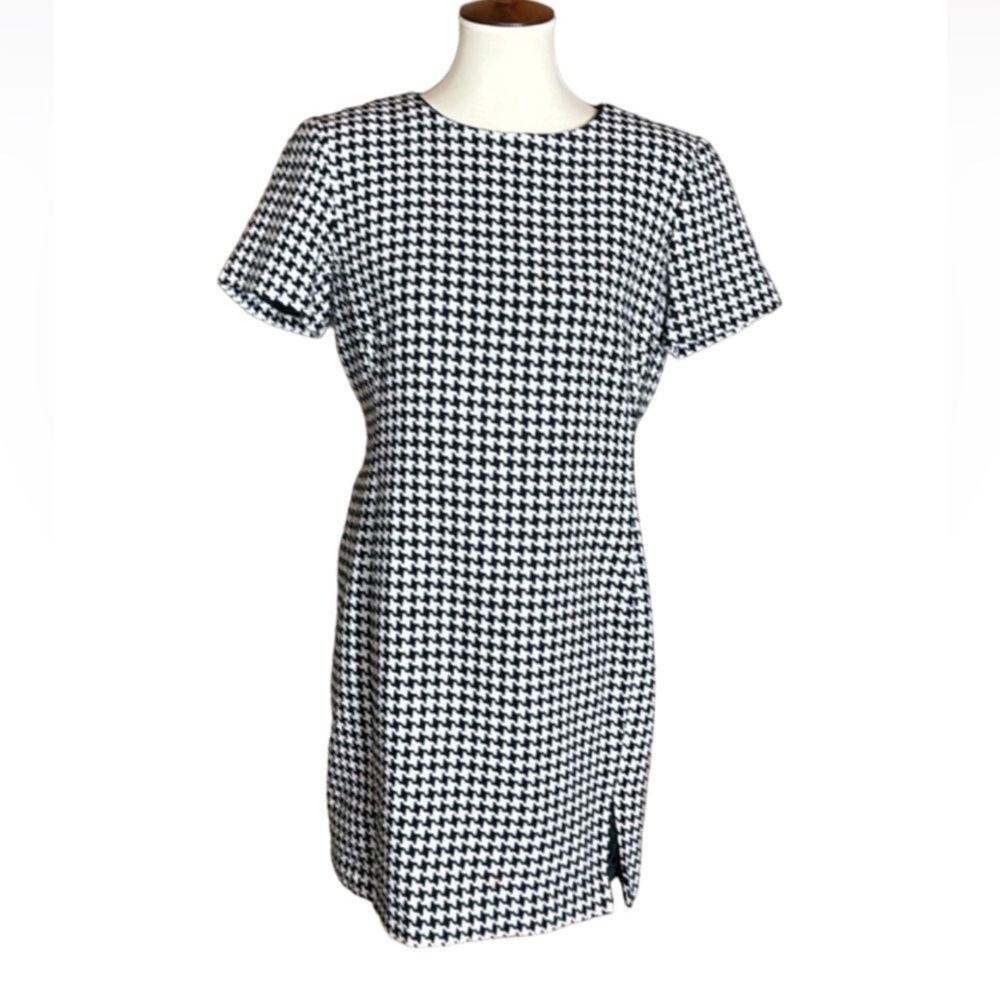 J. G. Hook black and white houndstooth wool blend dress Size 10 Petite / 10P